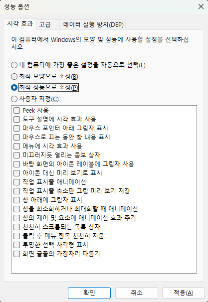 윈도우 11 최적화 설정